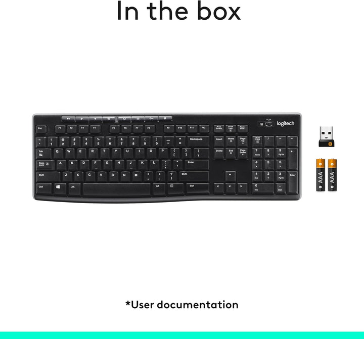 Teclado inalámbrico K270, receptor unificador USB, color negro, Negro