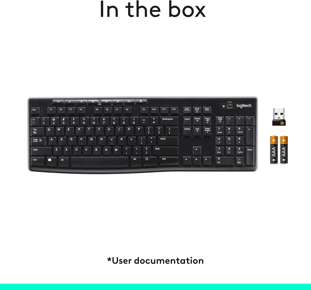 Teclado inalámbrico K270, receptor unificador USB, color negro, Negro