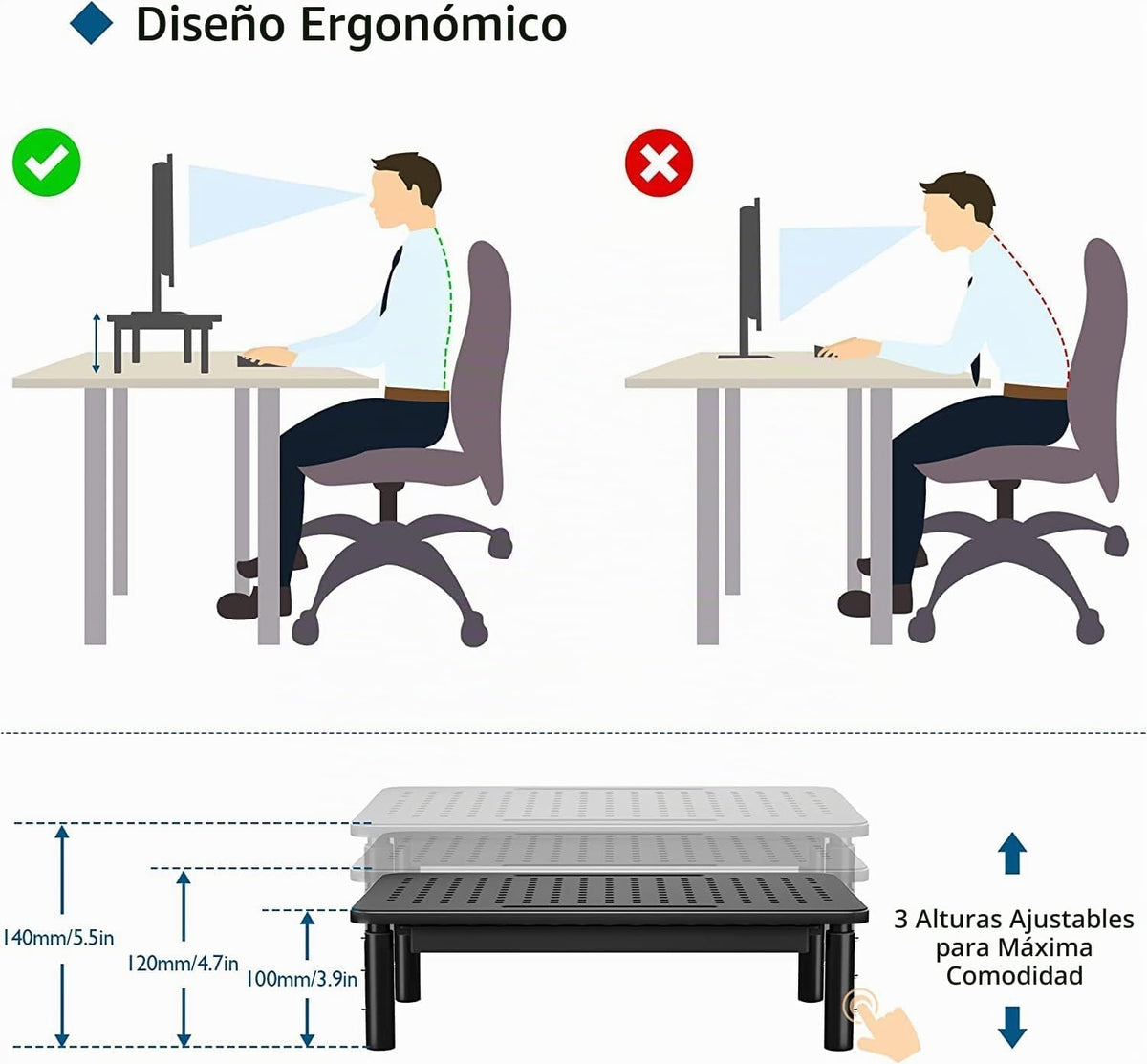 BONTEC Paquete de 2 soportes elevadores ajustables para monitor con cajón