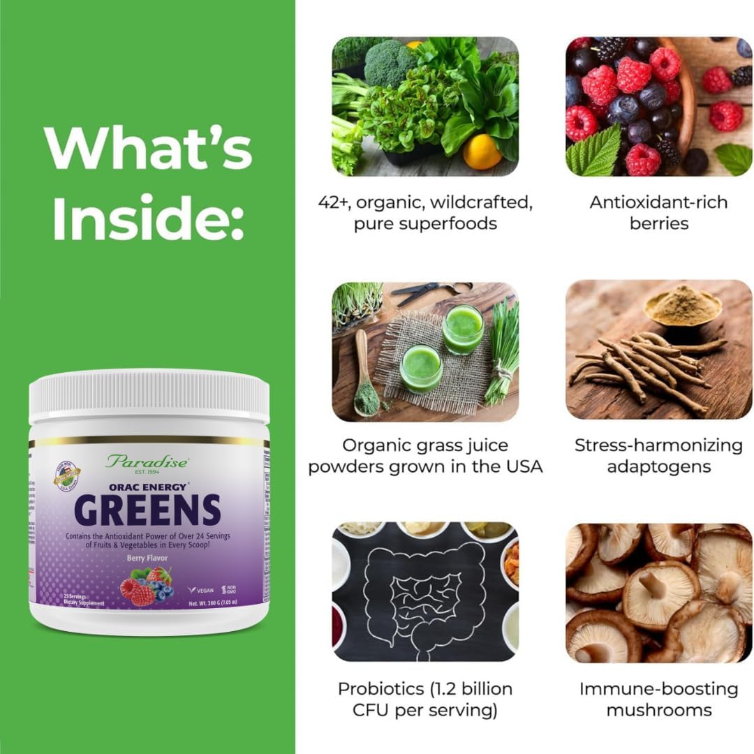 Paradise Herbs ORAC Energy Greens, superalimento en polvo de bayas,...