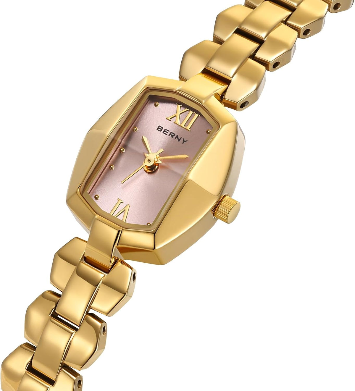 BERNY Delicados relojes dorados para mujer, elegante reloj de pulsera