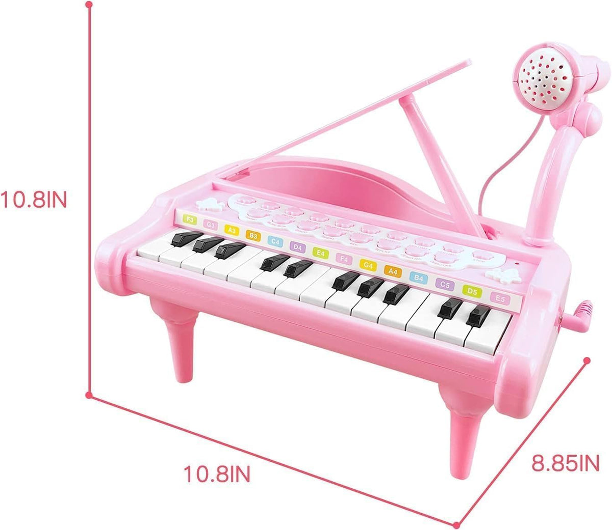 Love & Mini - Piano/teclado de juguete para niños de 3 a 5 años como regalo de cumpleaños, con 24 teclas, color rosa; instrumento musical de juguete con micrófono