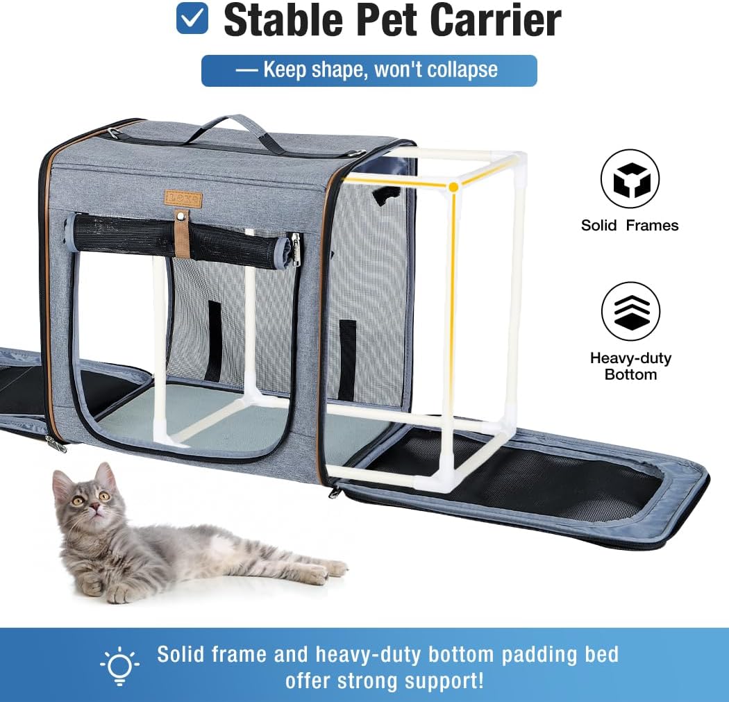 Lekereise - Transportador grande para gatos de lados suaves para 2 gatos con caja de arena, transportador de viaje doble 2 en 1 para viajes en movimiento y viajes largos por carretera