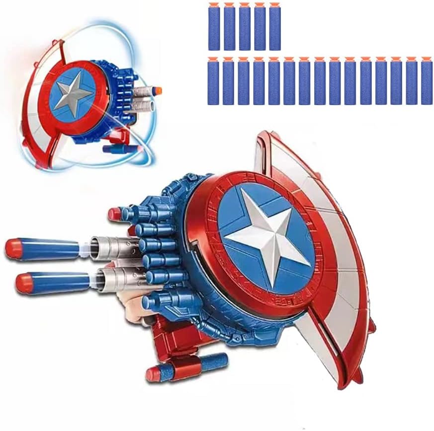Escudo de tiro Captain Dart y 20 dardos, juguete de pistola Nerf para niños, niños pequeños, regalo de pistola de juguete para cesta de Pascua, edad de 3 a 12 años, cumpleaños, fiesta