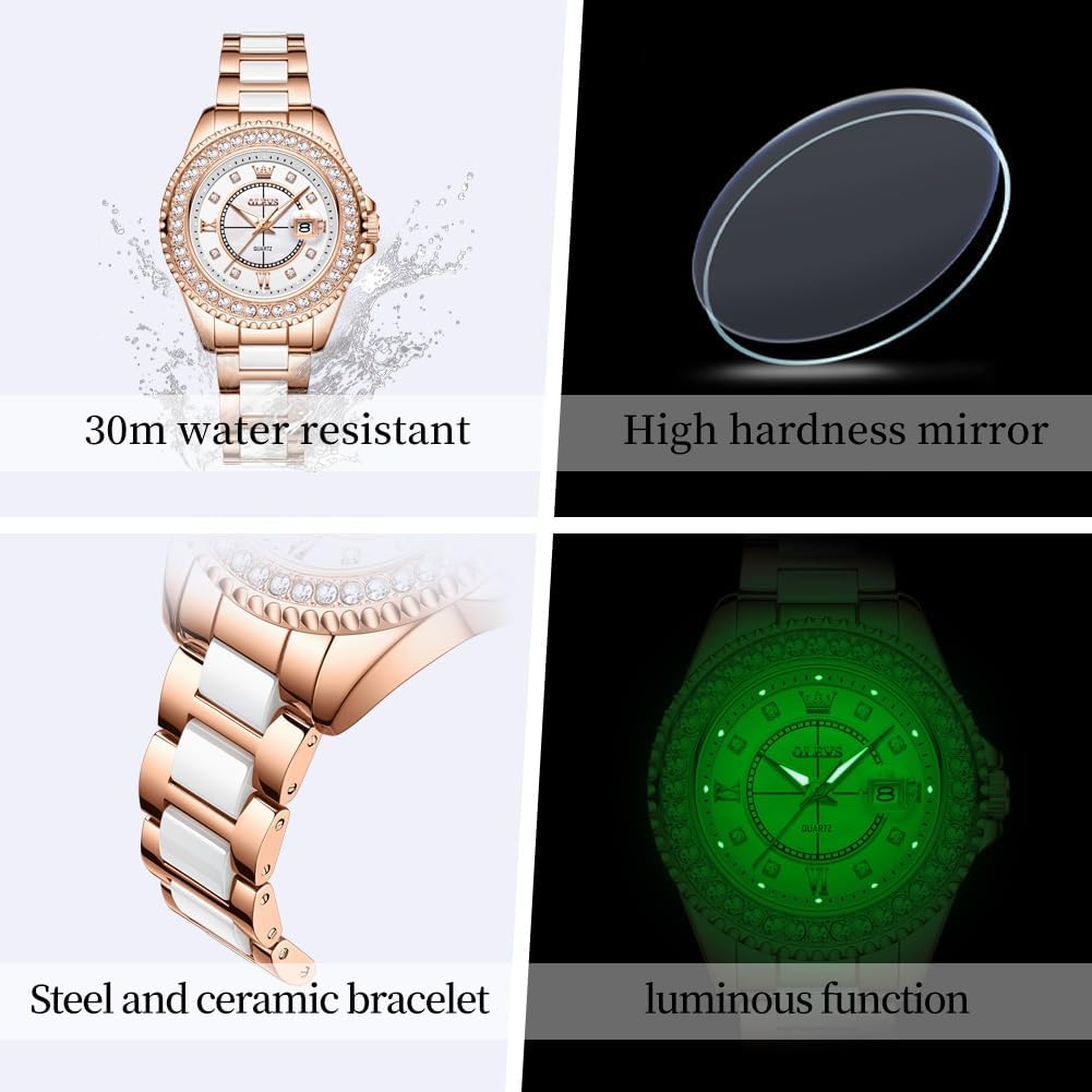 OLEVS Relojes para Mujeres Lujo Diamante con Fecha Analógico Cuartz para Mujer