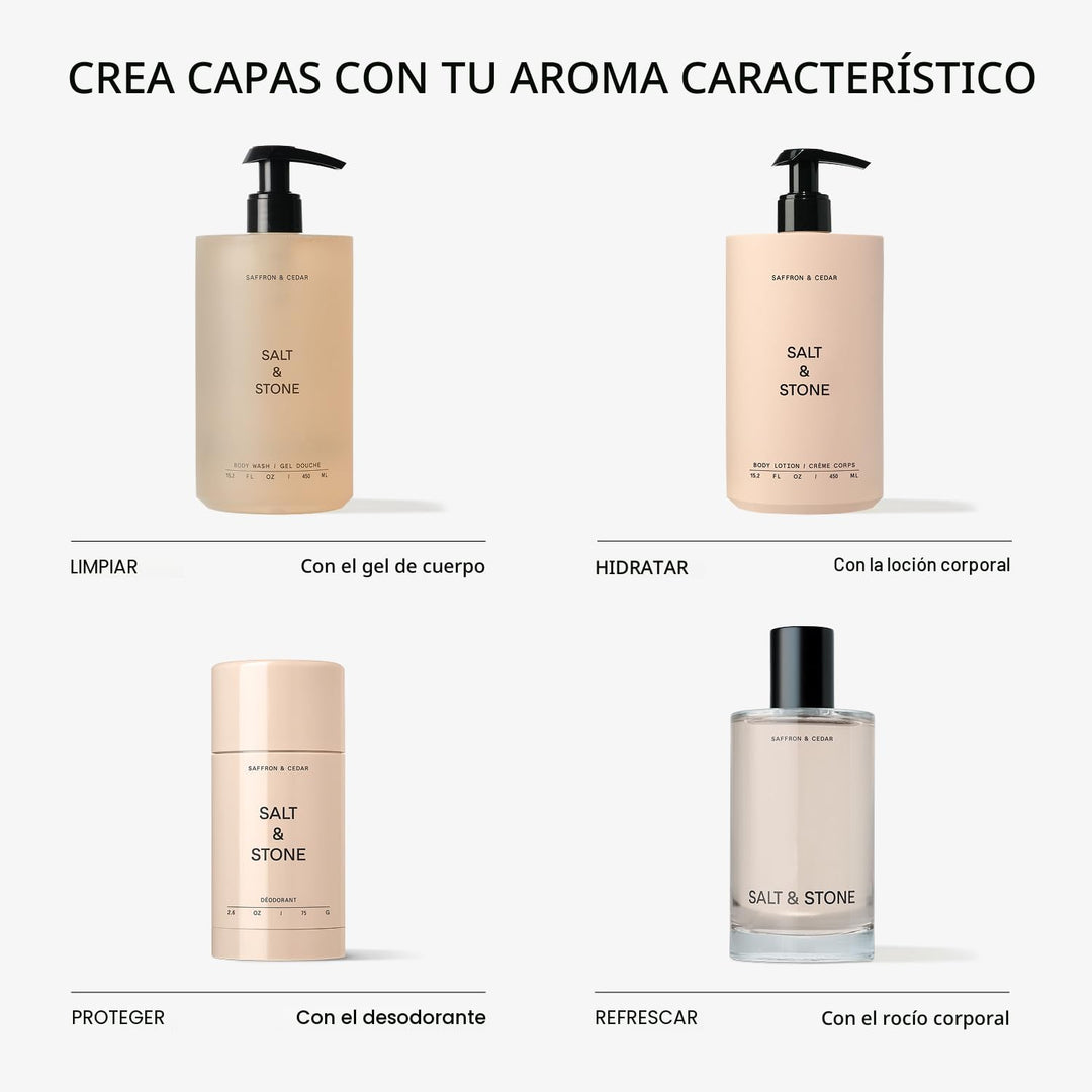 Salt &amp; Stone Body Mist, aroma de azafrán y cedro, spray para el...