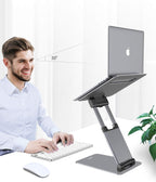 Nulaxy Soporte de computadora portátil de altura ajustable para escritorio, elevador de computadora de aluminio plegable doble, diseño extraíble, convertidor ergonómico de sentado a parado para