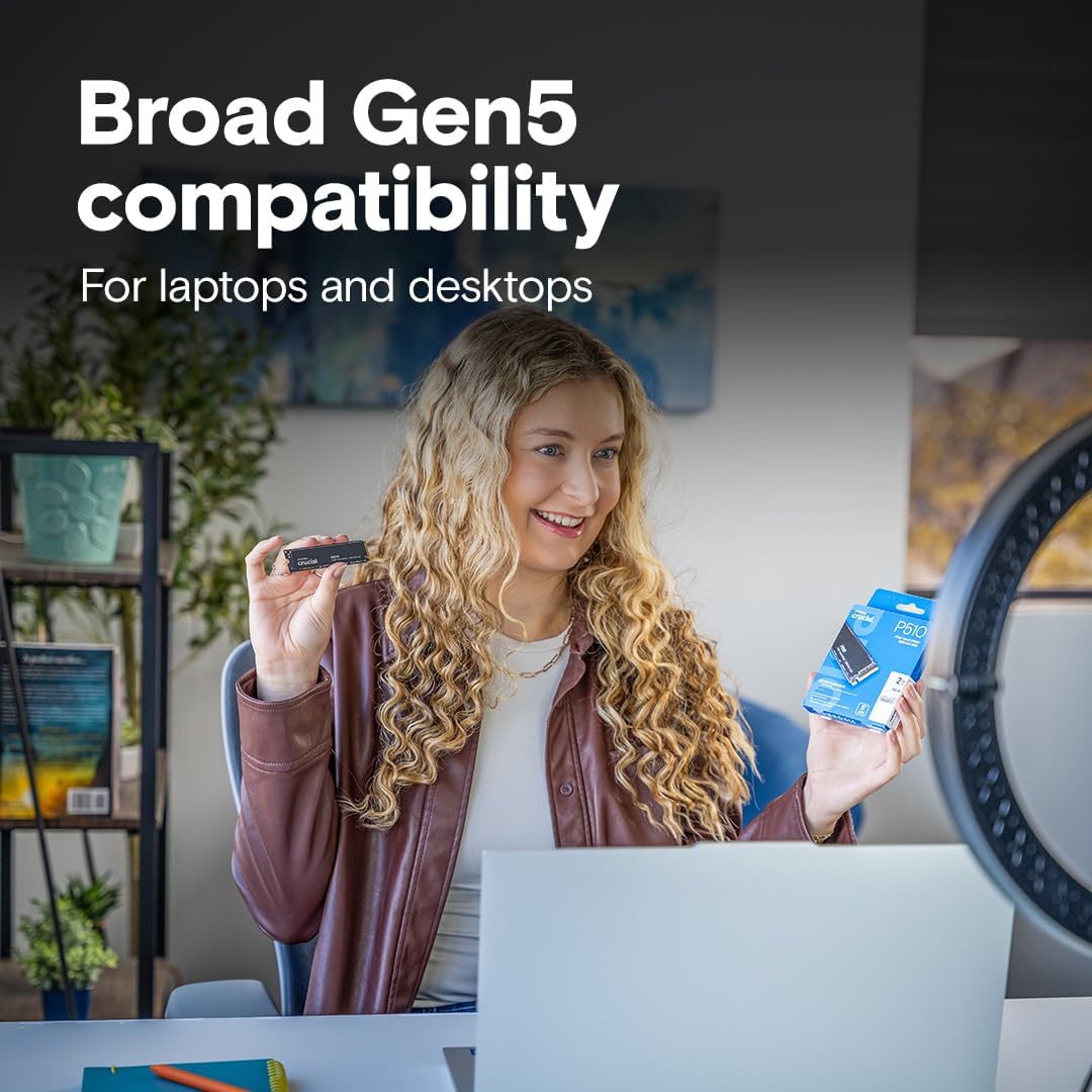 Crucial P510 PCIe Gen5 NVMe 1TB SSD, hasta 11,000MB\/s, TLC NAND, c...