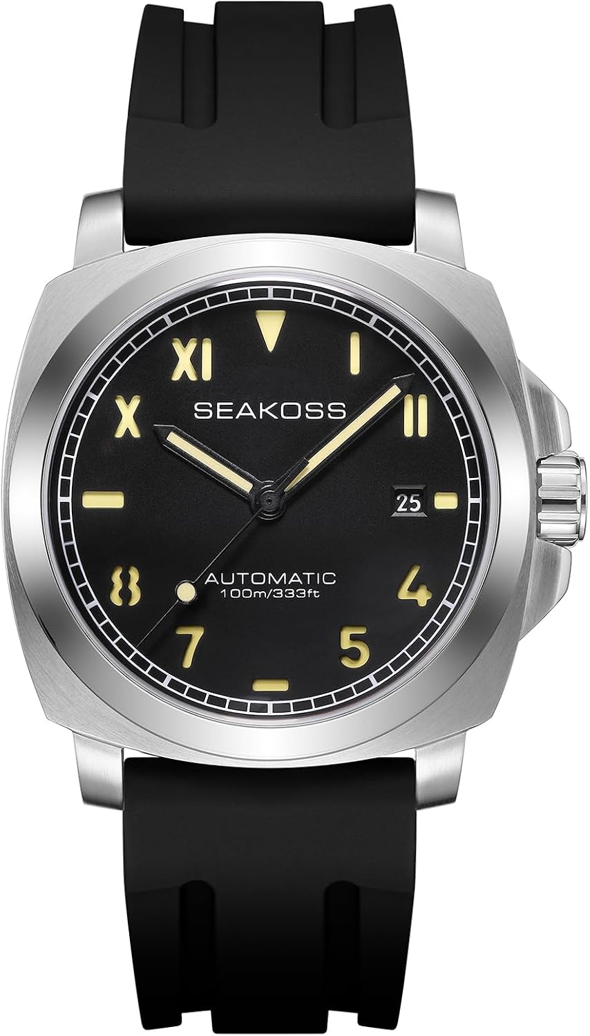 SEAKOSS Reloj Automático 40mm Movimiento Seagull ST1612 10ATM Relojes de buceo para hombres con calendario Zafiro Luminoso Mecánico
