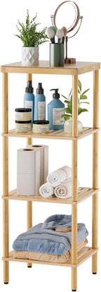 AmazerBath Estante de baño de bambú, estante de almacenamiento de baño de 4 niveles, estante de almacenamiento multifuncional para sala de estar, dormitorio, cocina, ahorrador de espacio