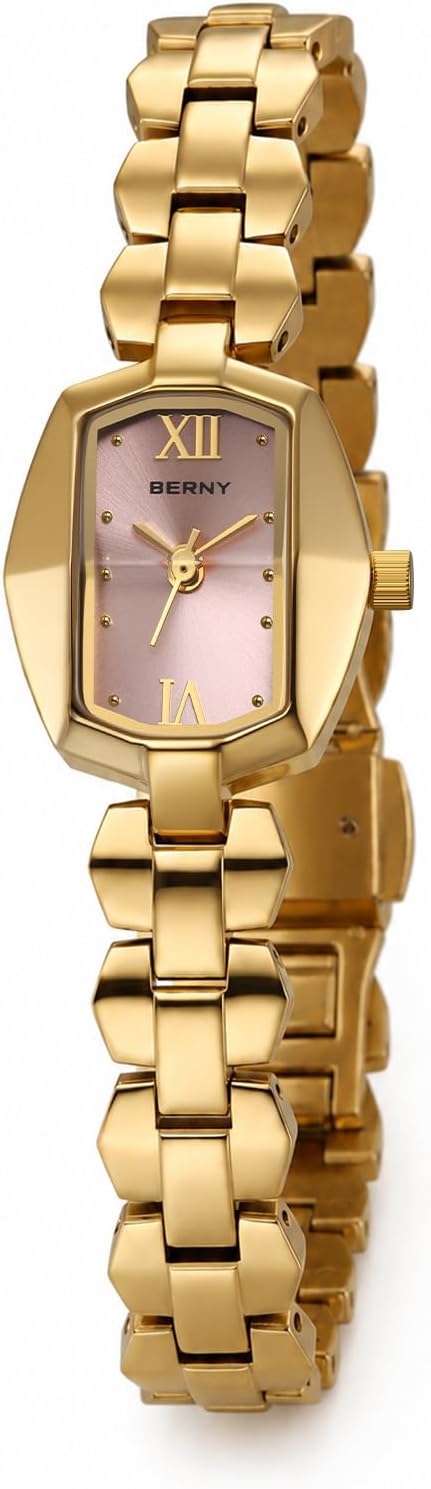 BERNY Delicados relojes dorados para mujer, elegante reloj de pulsera