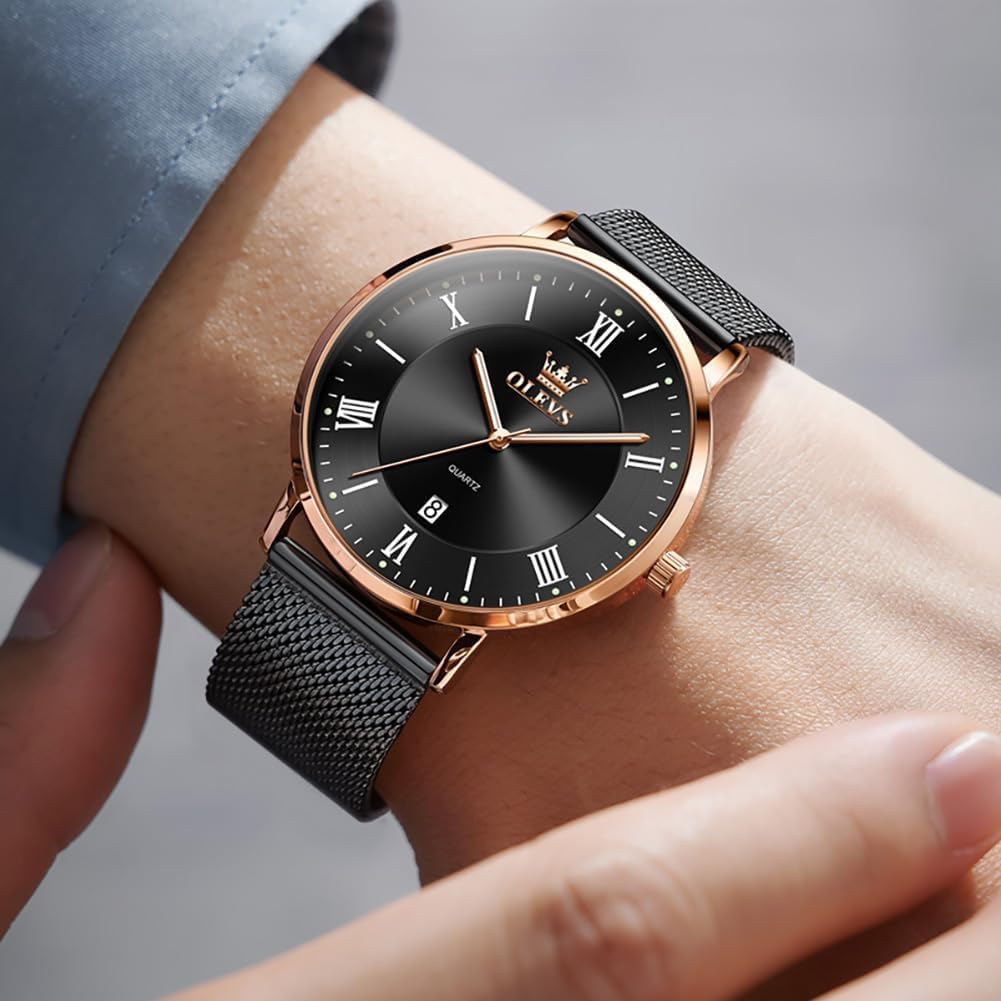 OLEVS Relojes de oro para hombre, analógico, de cuarzo, para negocios, de vestir, día fecha, acero inoxidable, clásico, de lujo, luminoso, impermeable, casual, relojes de pulsera masculinos