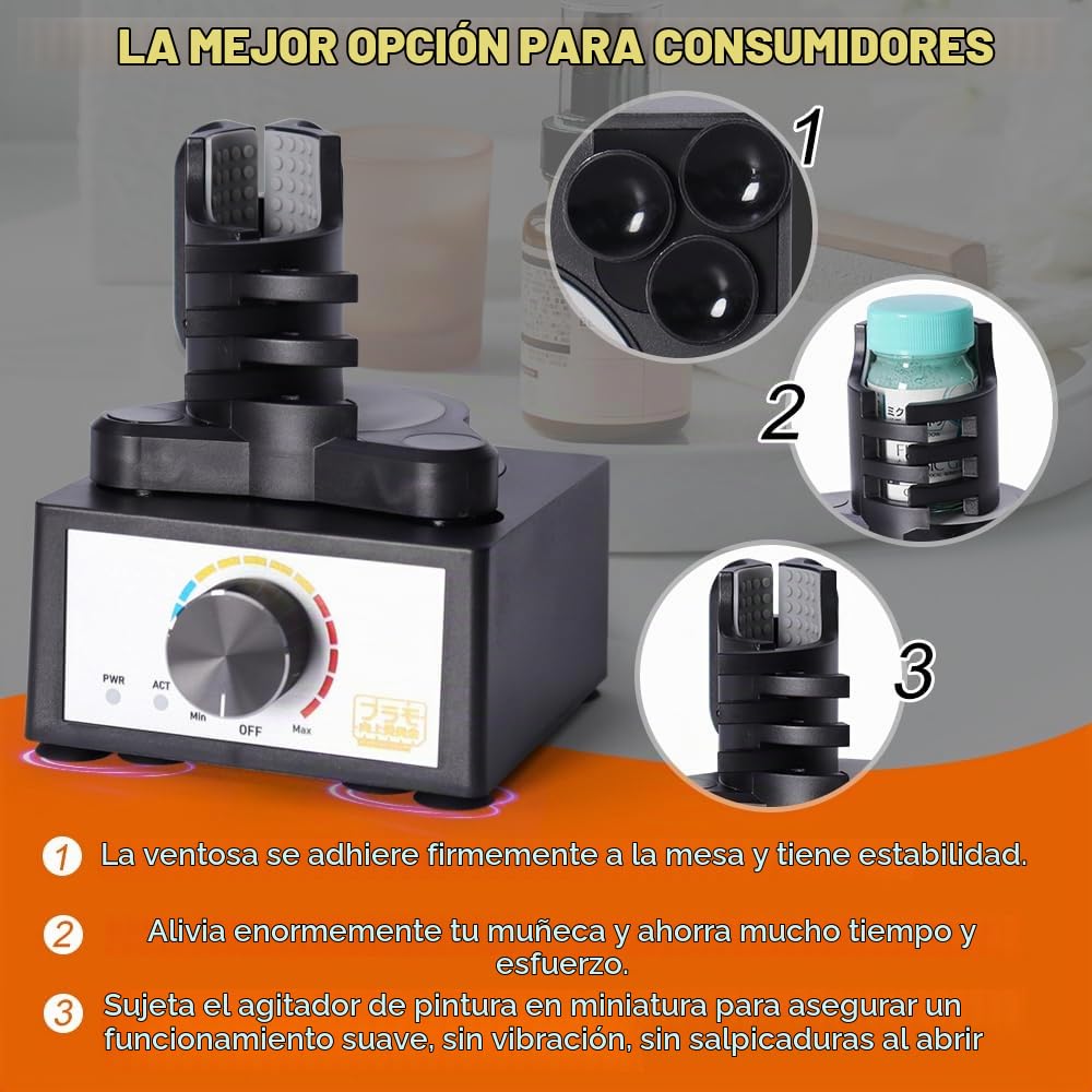 Mezclador Mini Vórtice, Agitador de Pintura para Modelos DIY, Sin Manos, Mezcla de Tres Velocidades, Apto para Agitadores de 10-100ml, Máquina de Agitador de Esmalte de Uñas para Pinturas de