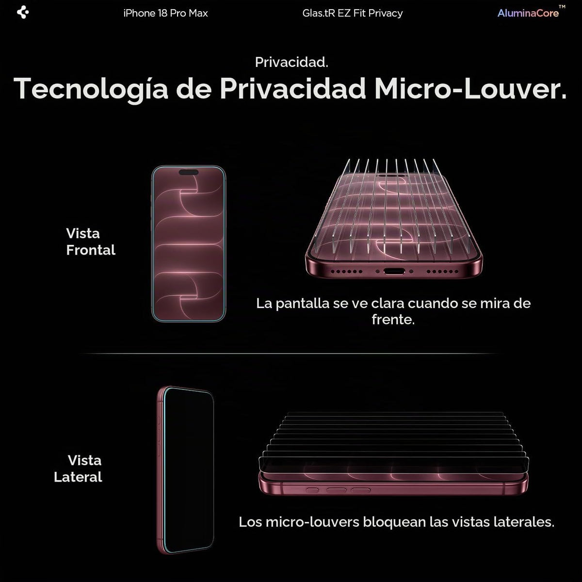 Spigen Filtro de privacidad Protector de pantalla de vidrio templado para