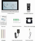 Sistema de intercomunicación de video con cable de 1080P de 9 pulgadas con cámara y monitor de timbre, cámara con monitor que soporta desbloqueo, monitoreo, intercomunicador de doble vía para