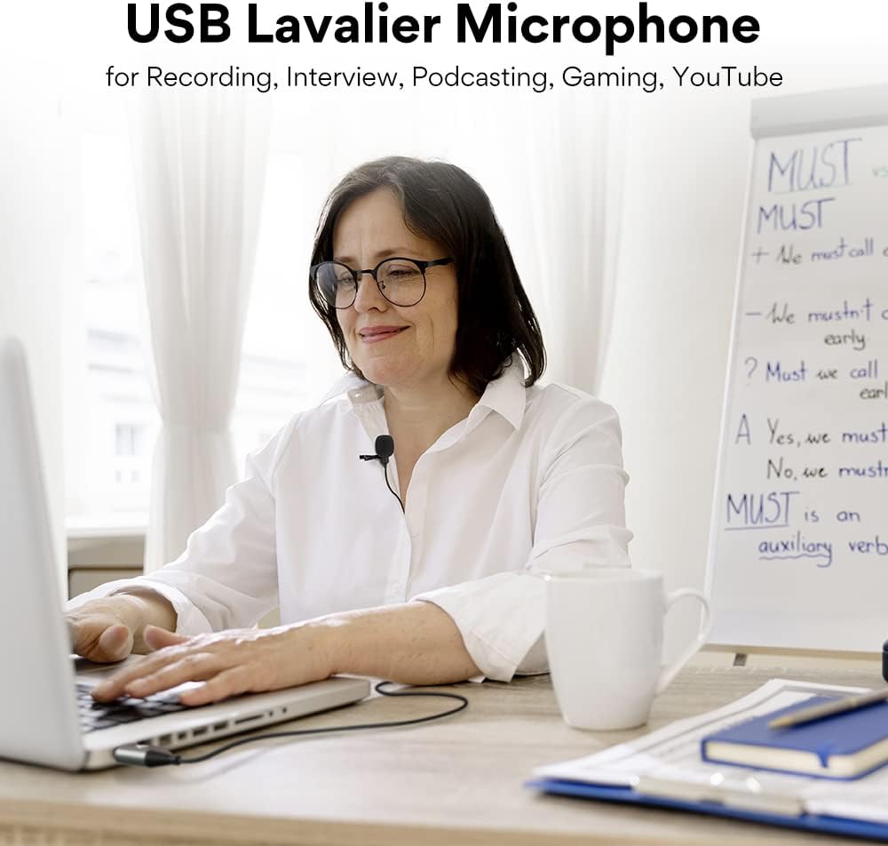 MAONO Micrófono USB Lavalier, 192KHZ/24BIT Enchufa y usa Omnidireccional Micrófono de solapa Clip de collar de camisa para PC, computadora, Mac, portátil, YouTube, Skype, grabación, podcasting, juegos