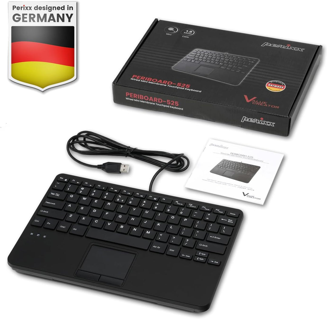 Perixx PERIBOARD-525 US, teclado USB con cable con panel táctil, te...