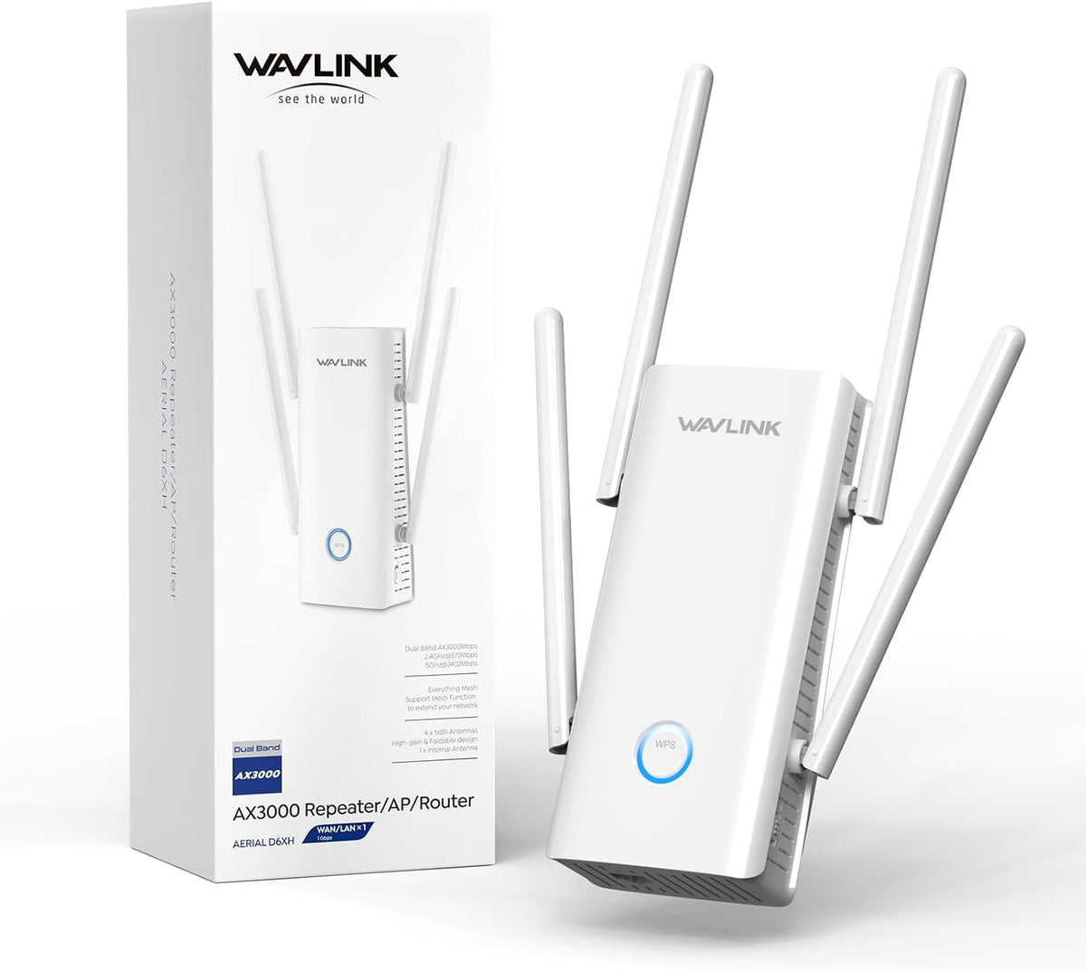 WAVLINK Extensor WiFi 6 AX3000 con 5 antenas de doble banda 3000Mbps