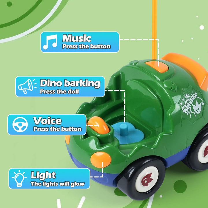 QPOU Auto de dinosaurio a control remoto para niños, juguete de aut...