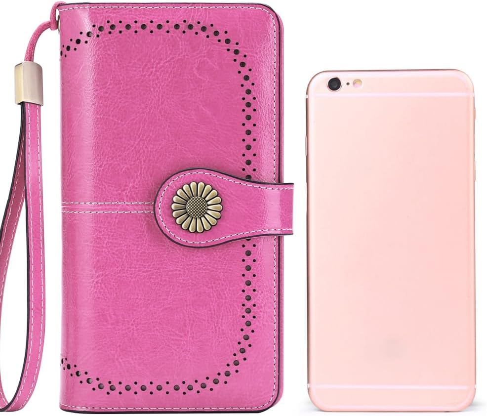 SENDEFN Billeteras de cuero para mujer, tarjetero de crédito con bloqueo RFID, pulsera de gran capacidad