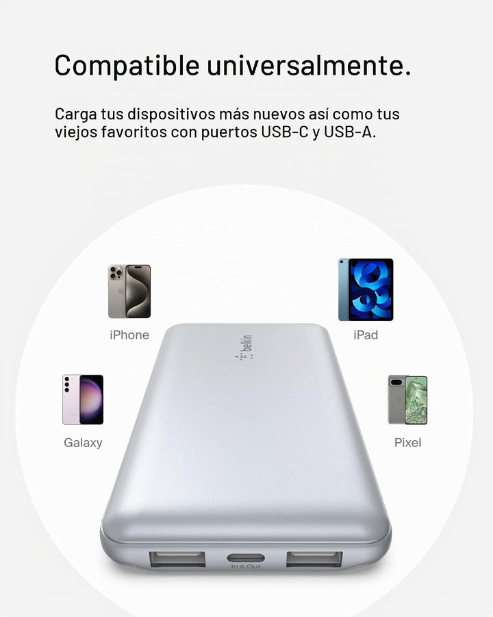 Cargador portátil Belkin, banco de energía USB C de 10,000 mAh con...