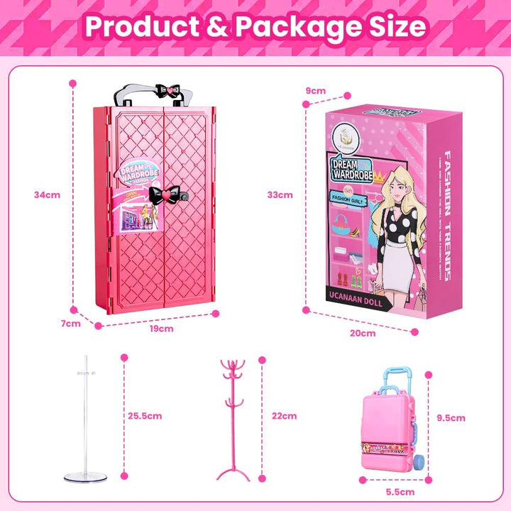 UCanaan Conjunto de muñeca y armario para niña con ropa y accesorio...