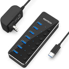 RSHTECH, hub USB 3.0 de 7 puertos, alimentado, adaptador 5V/2A