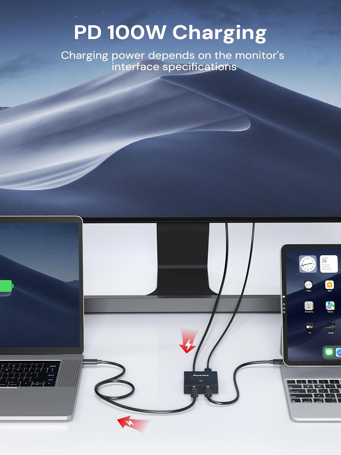 Interruptor USB C, conmutador bidireccional 1 en 2 salidas/2 en 1 salida, interruptor USB con 4K @60Hz, velocidad de transferencia de 10 Gbps, carga PD de 100 W, incluye dos cables USB-C de
