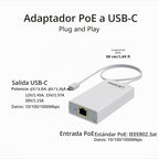 Convertidor Gigabit PoE a USB C, adaptador USB-C a Ethernet con carga de 23