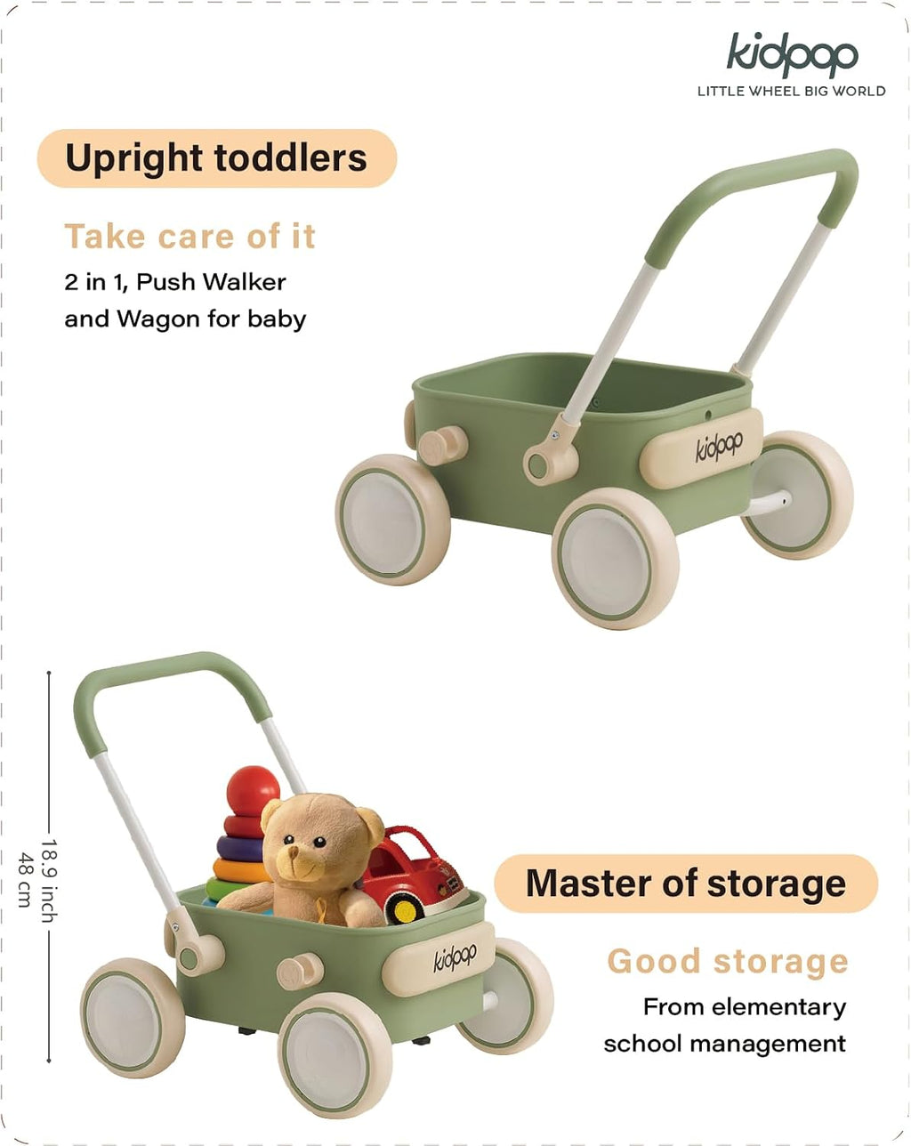 PULA - Andador de empuje para bebé con ruedas, carrito para niños pequeños para bebés que están aprendiendo a caminar, juguetes para bebés de 6 a 12 meses, regalos de cumpleaños de 1 año, para