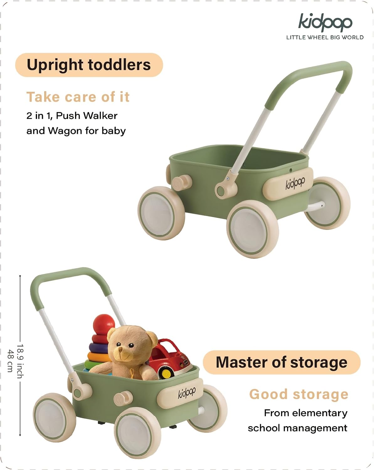 PULA - Andador de empuje para bebé con ruedas, carrito para niños pequeños para bebés que están aprendiendo a caminar, juguetes para bebés de 6 a 12 meses, regalos de cumpleaños de 1 año, para