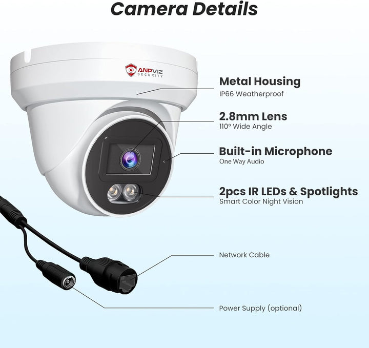 Anpviz Torreta de cámara 4K PoE de 8 MP para exteriores, cámaras de...