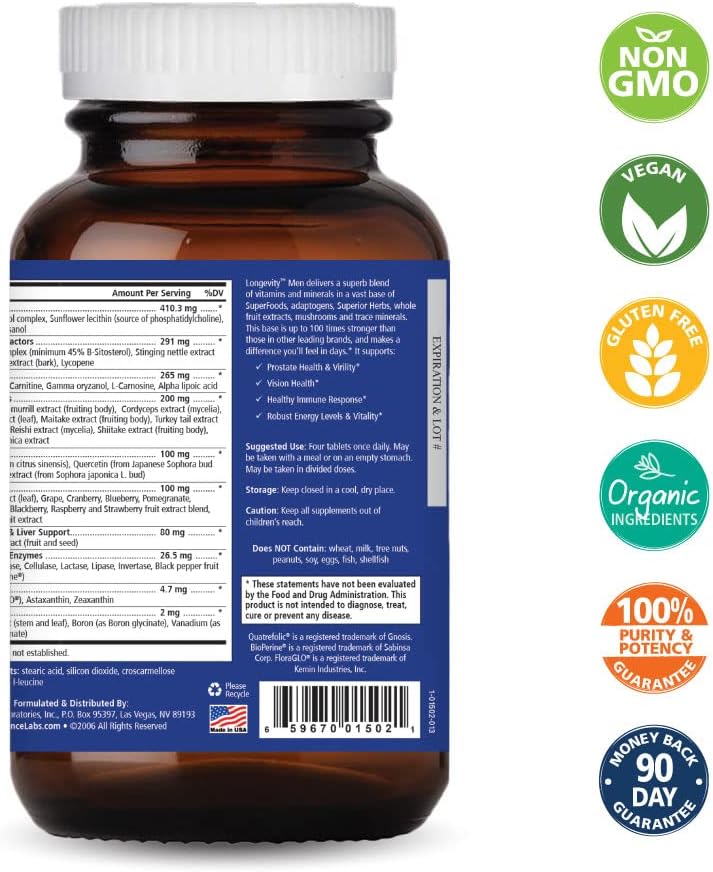 PURE ESSENCE LABS Longevity Multivitamínico para hombres mayores de...