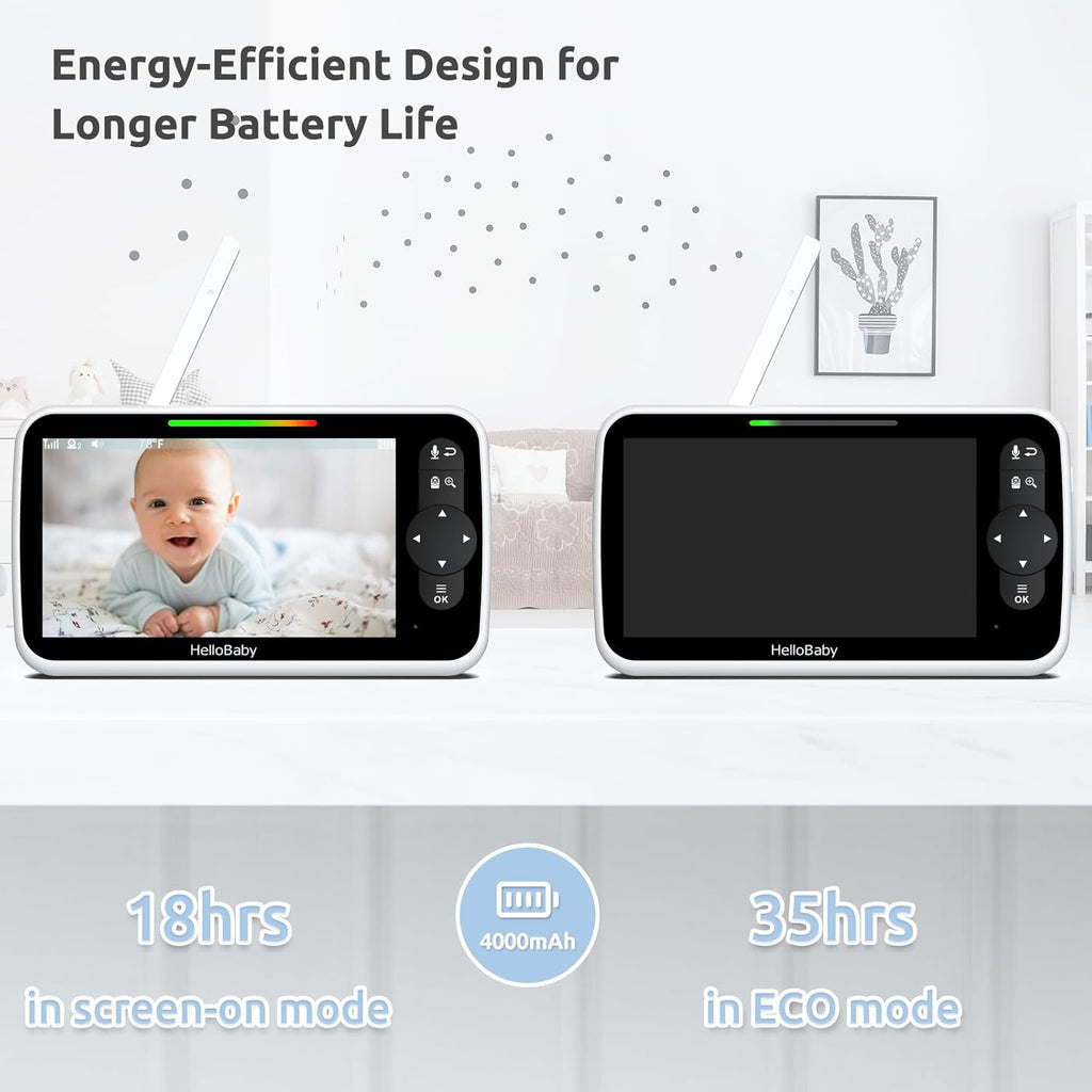 HelloBaby Monitor de Video para Bebés con Pantalla Grande IPS, 6 pulgadas