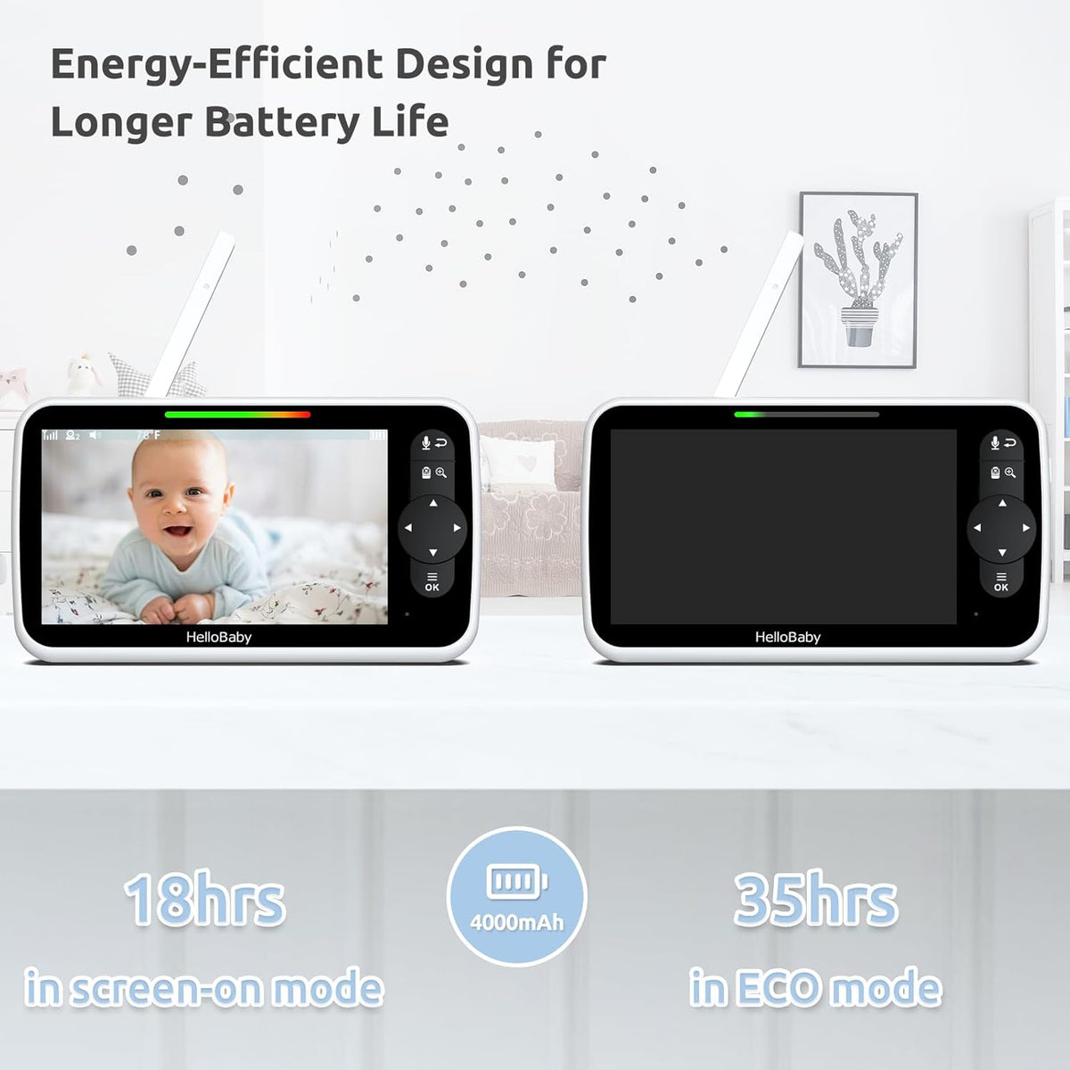 HelloBaby Monitor de Video para Bebés con Pantalla Grande IPS, 6 pulgadas