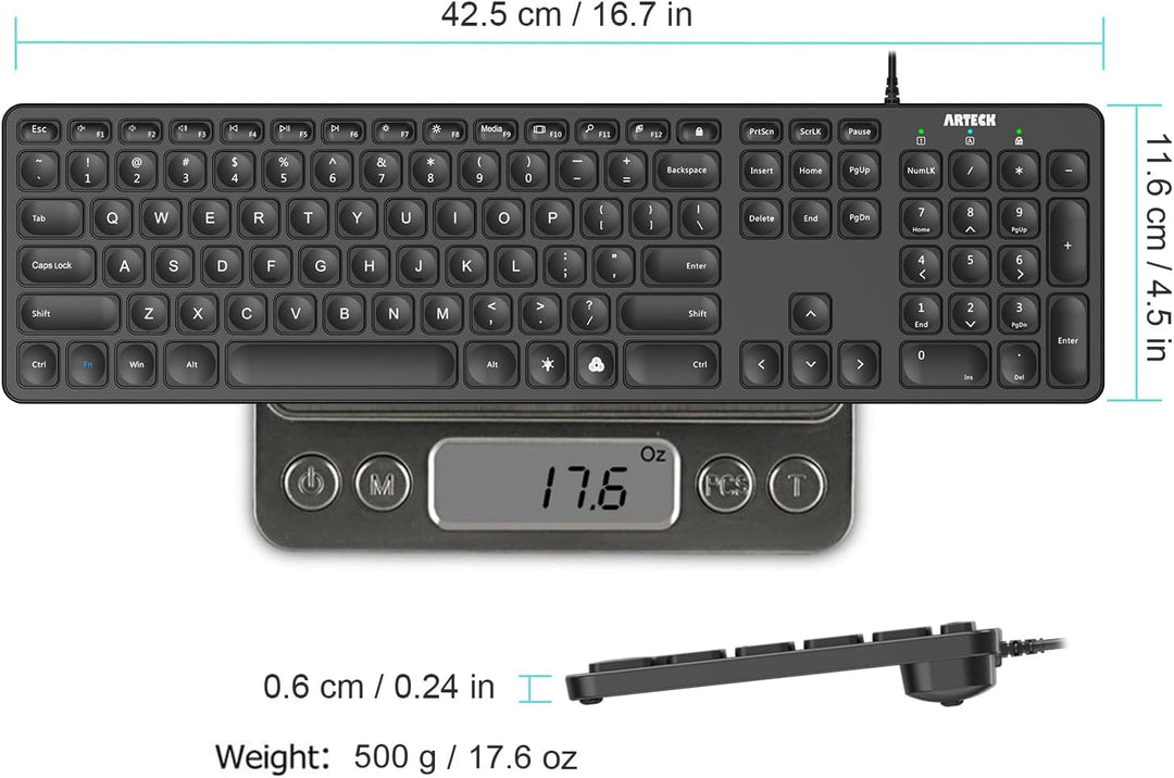 Arteck - Teclado retroiluminado USB con cable de tamaño completo co...