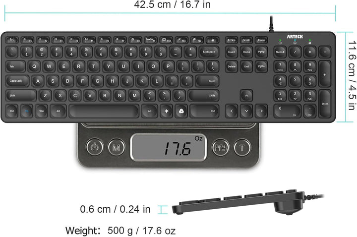 Arteck - Teclado retroiluminado USB con cable de tamaño completo co...
