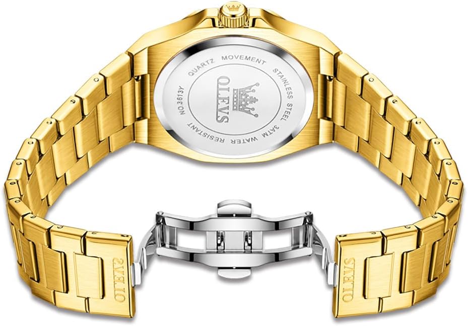 OLEVS Reloj para hombre Big Face Acero inoxidable Impermeable Luminoso Diamante