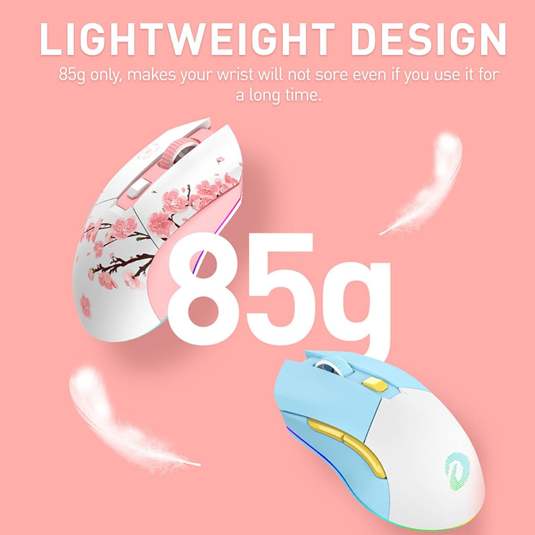 DAREU Ratón inalámbrico Sakura rosa para juegos con base de carga r...
