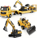 Juego de vehículos de construcción de aleación fundida a presión con semirremolque, excavadora y bulldozer – Luces y sonidos reales, piezas movibles – Juguetes de aprendizaje regalo para niños