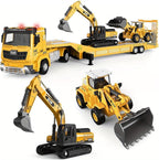Juego de vehículos de construcción de aleación fundida a presión con semirremolque, excavadora y bulldozer – Luces y sonidos reales, piezas movibles – Juguetes de aprendizaje regalo para niños