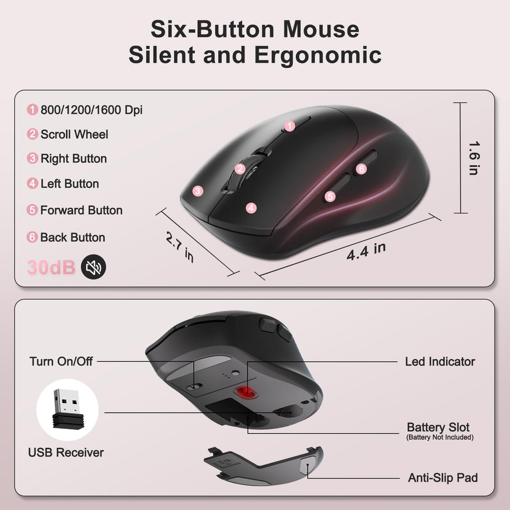 Combo de teclado y mouse inalámbricos, teclas onduladas de tamaño c...
