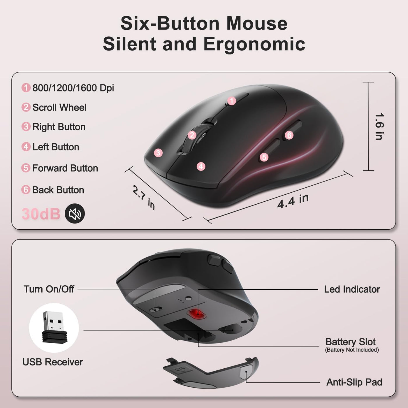 Combo de teclado y mouse inalámbricos, teclas onduladas de tamaño c...