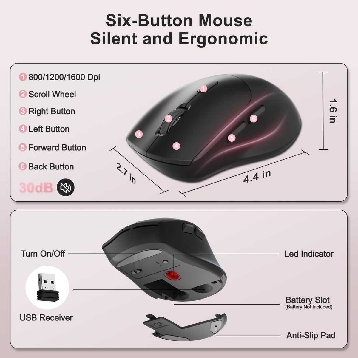 Combo de teclado y mouse inalámbricos, teclas onduladas de tamaño c...