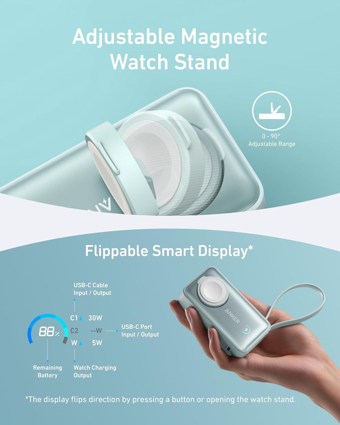 Anker MagGo Power Bank para Apple Watch, batería compacta de 10,000...