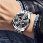 OLEVS Reloj para hombres, cuarzo, acero inoxidable, vestir, impermeable, luminoso