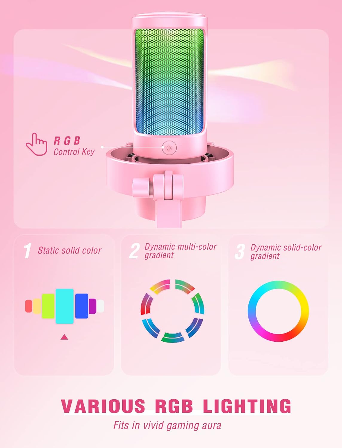 Micrófono de transmisión FIFINE USB para juegos, micrófono de condensador de escritorio para PC, para video y uso en casa, YouTube, con control RGB, perilla de ganancia, conector de auriculares 3.5 mm, montaje antivibración, para computadora/PS5-AmpliGame