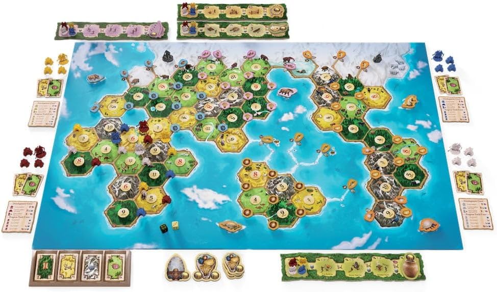 CATAN El amanecer de la humanidad Juego de mesa - ¡Embárcate en el mayor viaje de la humanidad! Juego de estrategia, juego familiar para niños y adultos, a partir de 12 años, 3 a 4 jugadores, tiempo