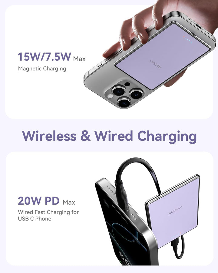 Kuulaa para MagSafe Batería Portátil 5000mAh Cargador Magnético Sli...