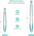 Pinzas de cocina resistentes al calor de 600ºF: Set de pinzas de cocina de silicona U-Taste de 9+12 pulgadas con puntas de goma no pegajosa sellada firmemente y mango de acero inoxidable 18/8